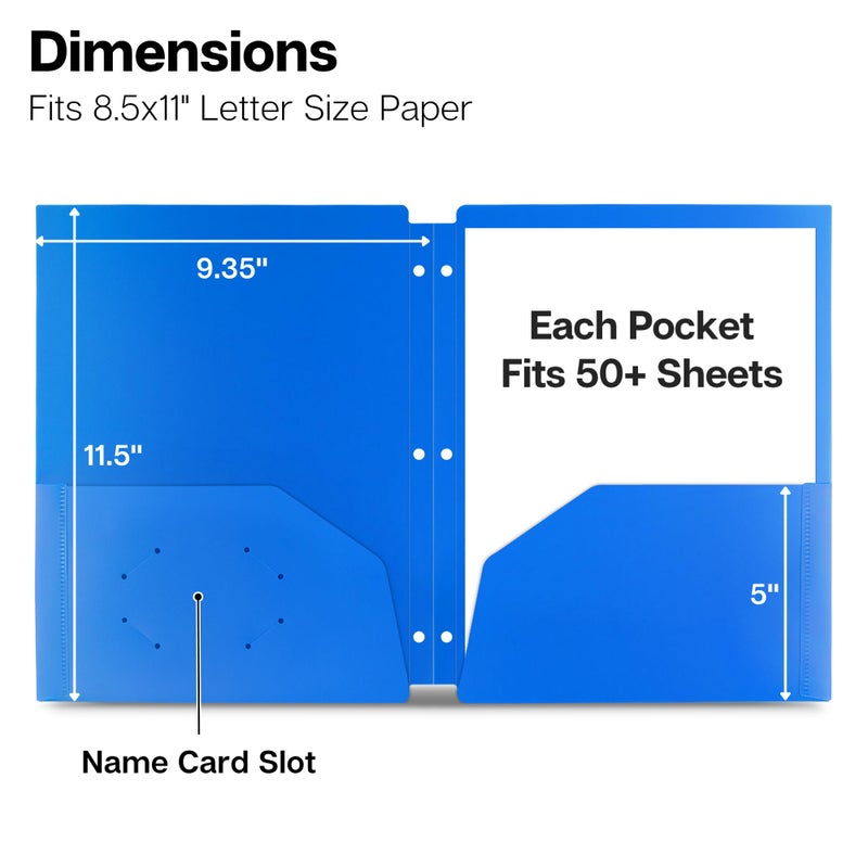 Dunwell Plastic 2-Pocket Folders for 3-Ring Binders, (6 Pack, Assorted Colors) 3 Hole Punched, Divider Folder for Notebook, Durable Poly, Fits 8.5x11 Sheets, Includes Labels - Image 5